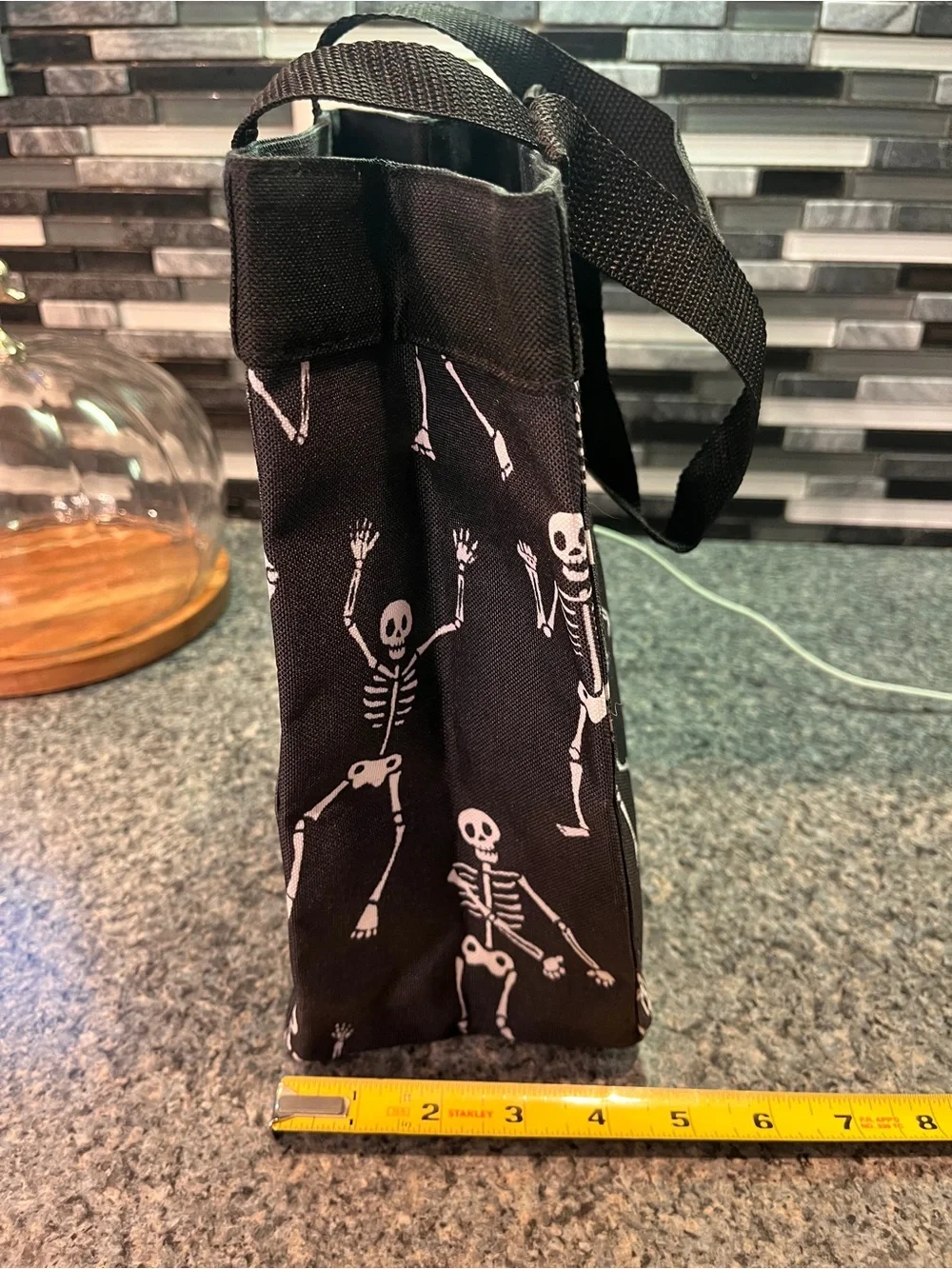 thirty-one Black Tote Bag with White Skeleton Print